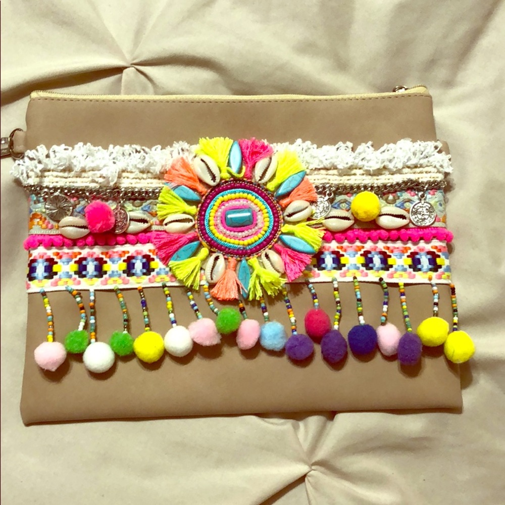 NEW Boho Clutch/Shoulder Bag - Faux Soft Suede